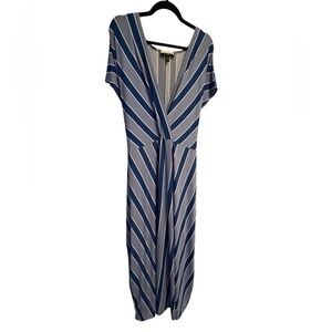 Blue Striped Maxi Dress With Tie